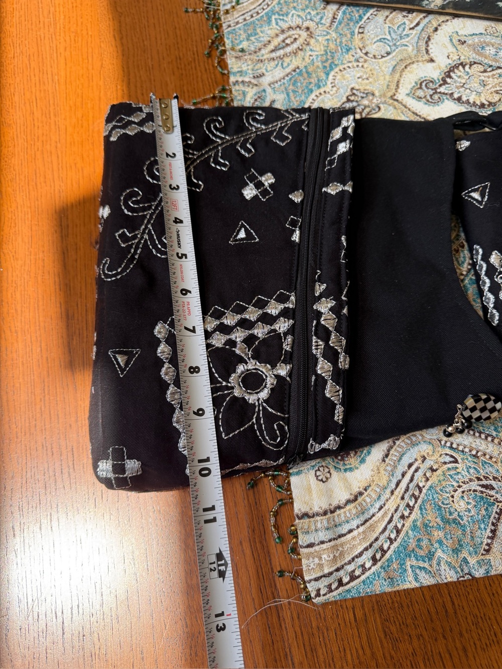 Crossbody Bag Wallet & Makeup Bag 3 Pc Set Handmade Black Silver Embroidered - Picture 9 of 12